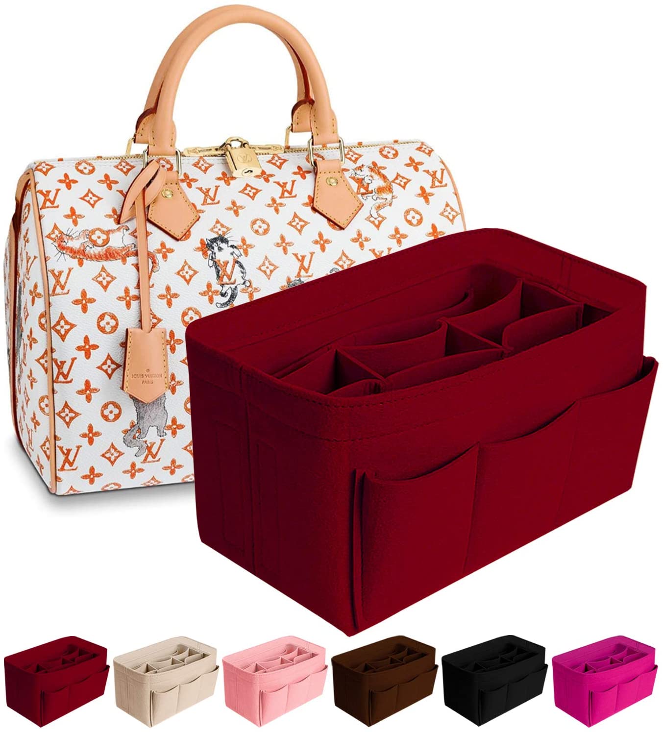  DGAZ Purse Organizer Insert Fits LV Neverfull Mini/PM/MM/GM Bags，Silk  Bag Organizer，Luxury Handbag & Tote Shaper（MM） : Clothing, Shoes & Jewelry