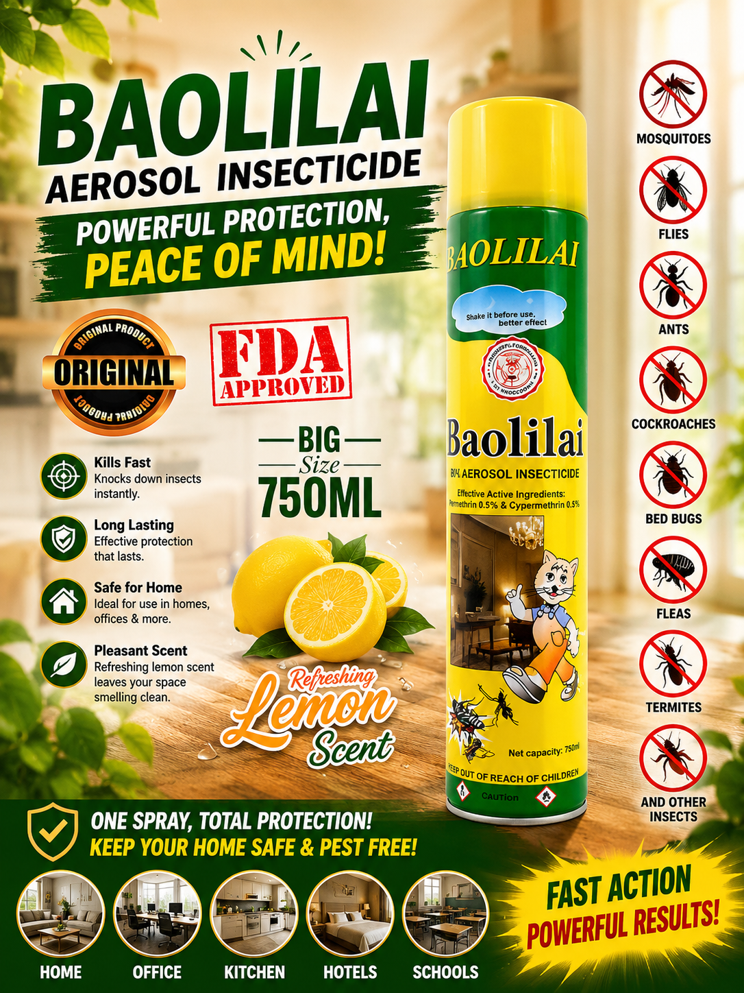 Aerosol Insecticide Spray Mosquito Spray Mosquito Killer Insect Killer 750ml