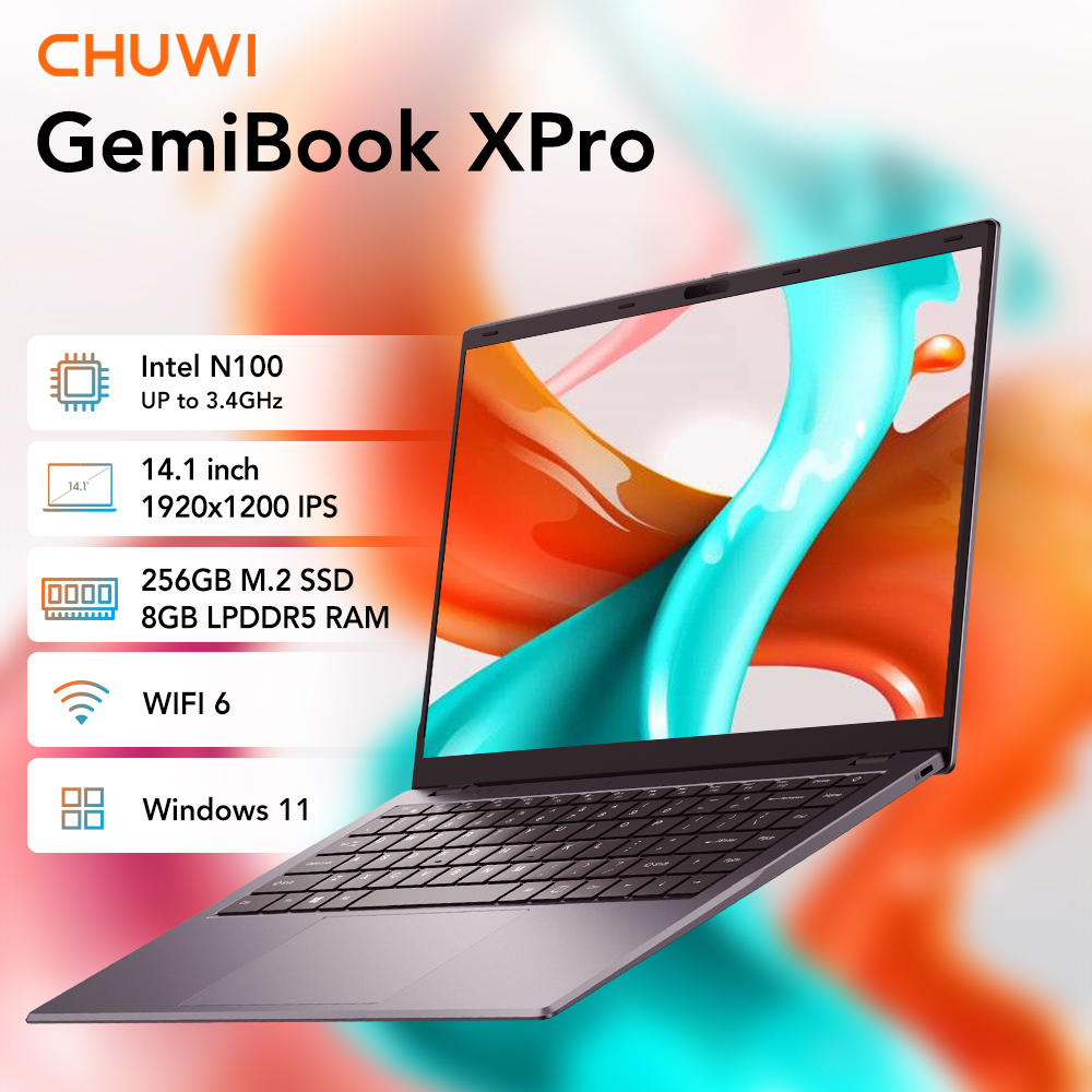 CHUWI GemiBook XPro laptop 14.1'' [1 Year Warranty] 8G+256G/ i3-N100 /3:2  full screen/backlit keyboard decoding/4K decoder/PD fast charge/Built-in  camera/business learning