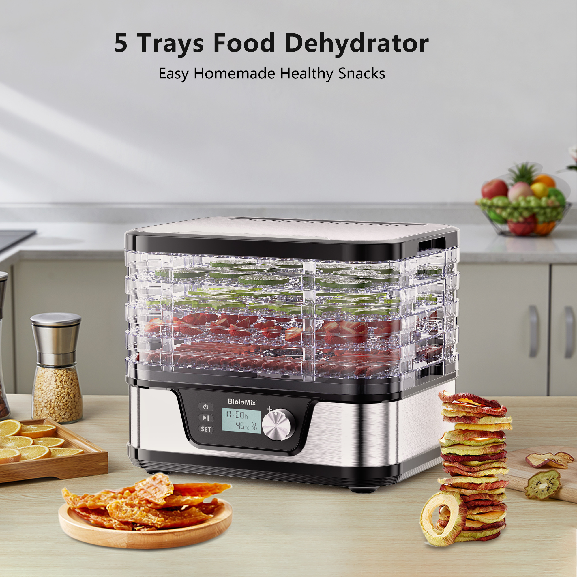 BioloMix BPA FREE 5 Trays Food Dryer Dehydrator with Digital Timer and Temperature Control for Fruit Vegetable Meat Beef Jerky - Brand Biolomix Presyo 2,799 Piso*Libreng Shipping