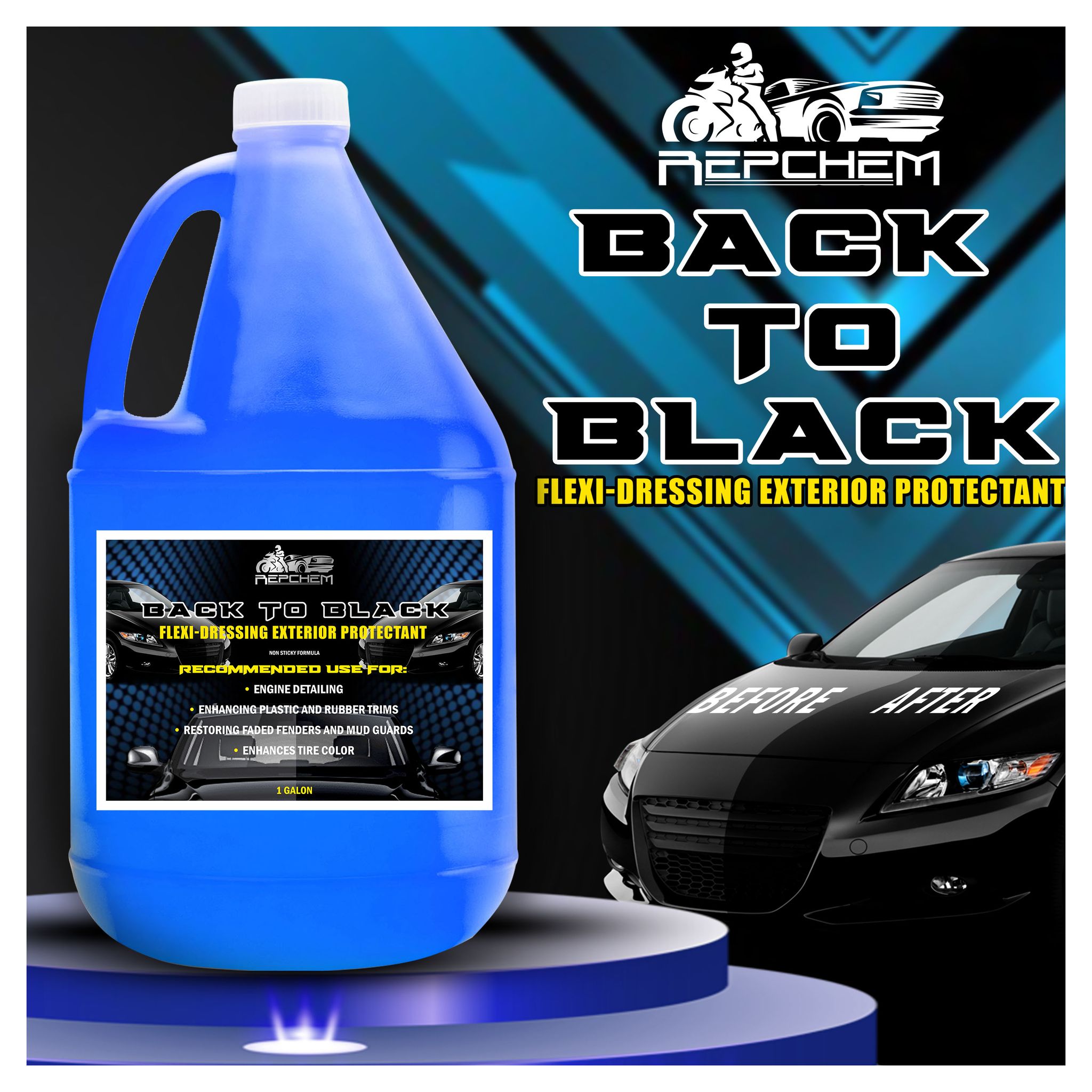 REPCHEM 1 GALLON BACK TO BLACK Flexi-Dressing Exterior Protectant Purple  New Condition Individual Multipack Bundle - Lazada | Lazada PH