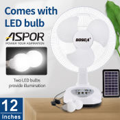 ASPOR BOSCA 12" Solar Fan with LED Bulbs - Portable