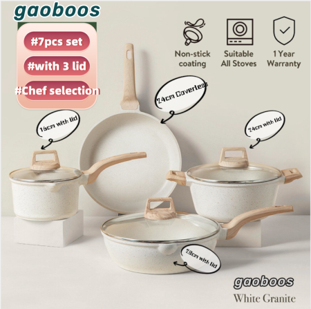 Gaoboos 7pc Ceramic Cookware Set with Non Stick Pans