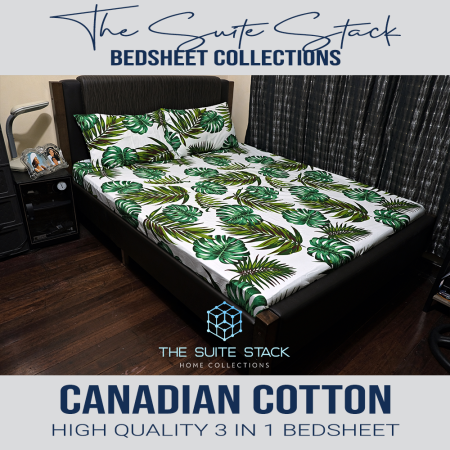 Suite Stack 3-in-1 Cotton Bed Sheet Collection - Monstera Leaf