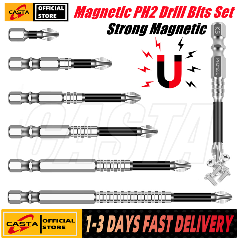 6-Piece K5 Phillips Bits Impact Magnetic,S2 Steel,25/50/65/70/90/150mm Long 2 Phillips Bits Set,1/4 Hex Shank Phillips Head Drill Bits - Philippines