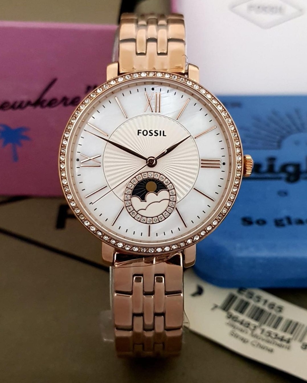 Rose Gold-Tone Stainless Steel Watch Fossil Jacqueline Sun Moon