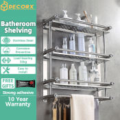 DecorX 40CM Stainless Steel Bathroom Shelf with Hooks