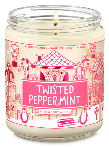 BATH & BODY WORKS TWISTED PEPPERMINT SCENTED CANDLE 3 WICK 14.5 OZ LARGE PINK 