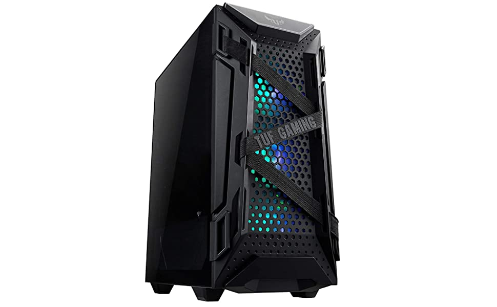 ASUS TUF Gaming GT301 Mid-Tower Compact Case for ATX Motherboards with Honeycomb Front Panel, 120mm Aura Addressable RBG Fans, Headphone Hanger, and 360mm Radiator Support, 2 x USB 3.2