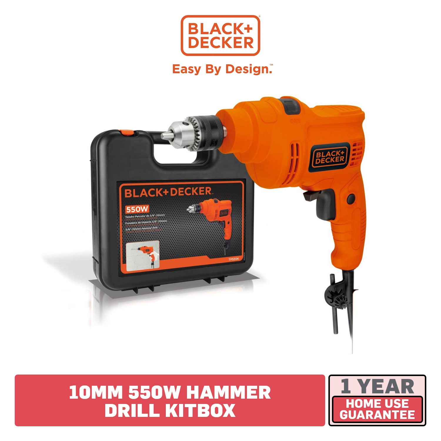 Black+Decker HD555KMPR-B1 13mm 550watt Hammer Drill And Hand Tools Kit