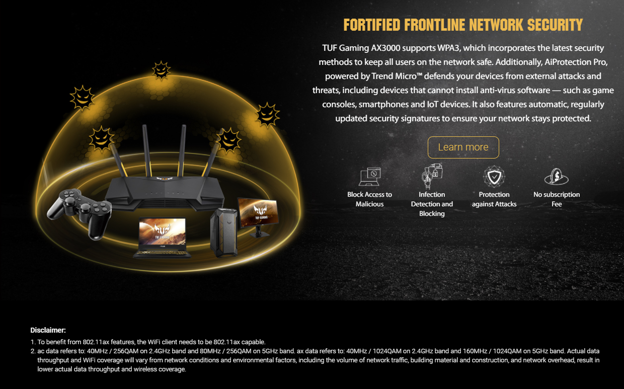 ASUS TUF Gaming AX3000 Dual Band WiFi 6 Gaming Router with dedicated Gaming port, AiMesh for mesh WiFi and AiProtection Pro network security