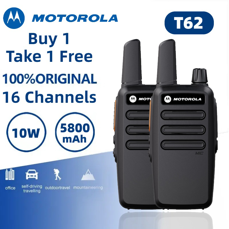 (2 PCS) Motorola T62 Two Way Radio Walkie Talkie Long Range 10KM UHF 16 Channels 10W 5800mAh Type C Charging IP54 Waterproof Walkie-Talkies