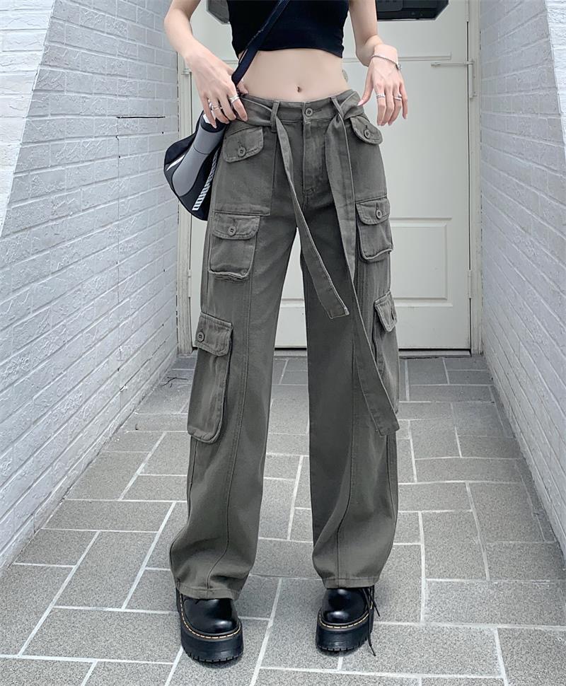 Semi High Waist Wide Leg Cargo Pants 6 Pocket With Belt For Women Trends  Ftf Outfit *515 | Lazada Ph