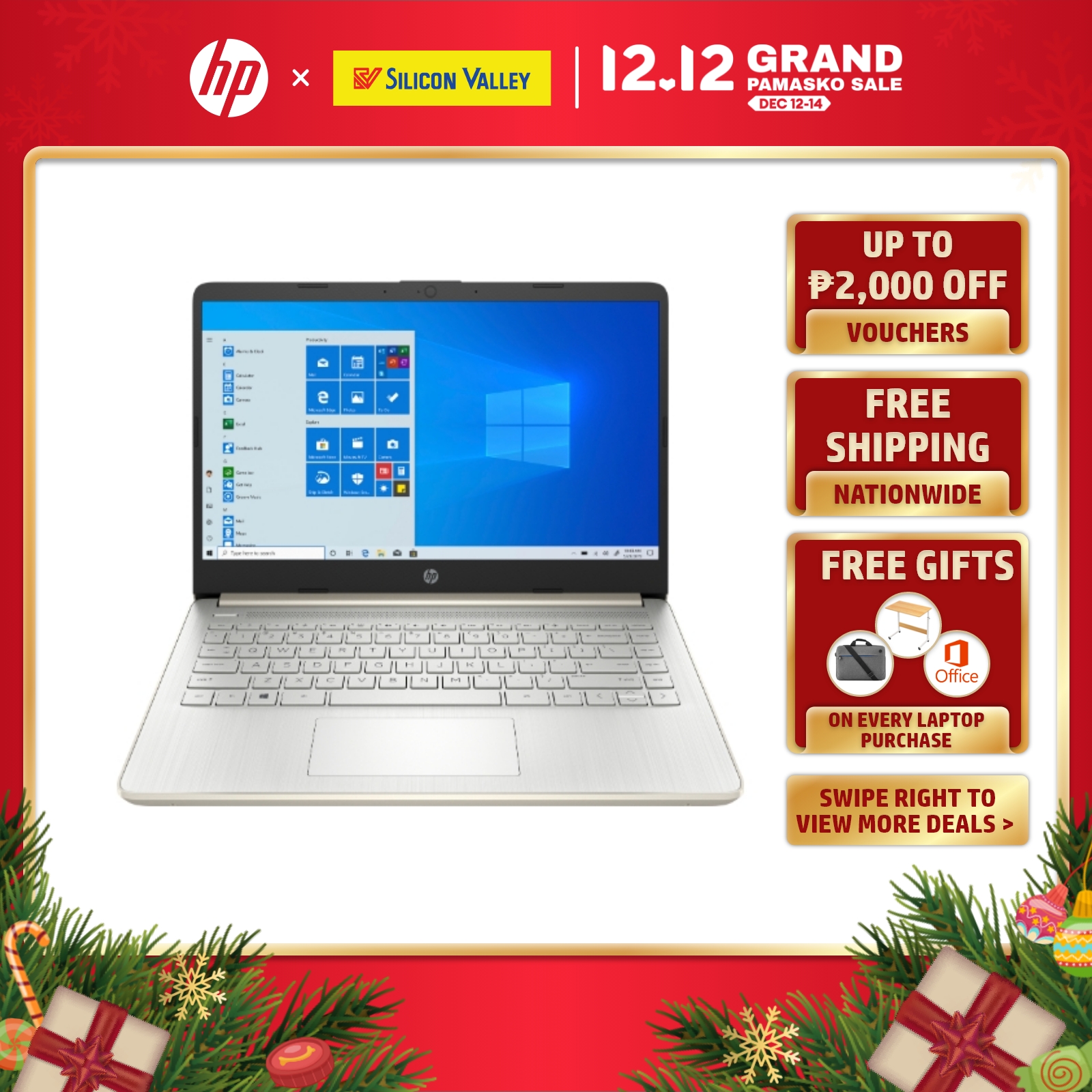 Lazada Philippines - HP 14S-FQ1097AU AMD P.Gold | 14″|AMD Ryzen 3-5300U| 4GB RAM + 256GB SSD | Windows 11
