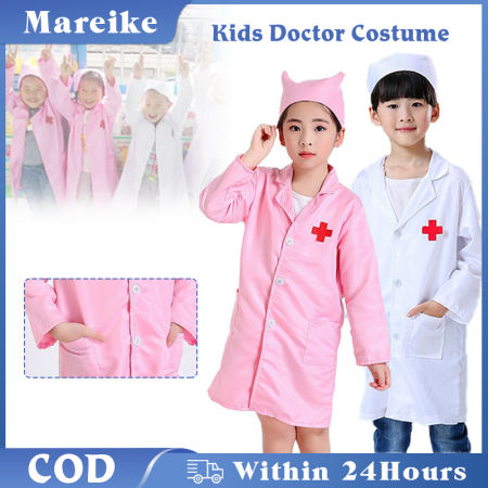 Kids Doctor Costume White Gown Nurse Uniform Toy Pretend Play Doctor Dress Up Costume