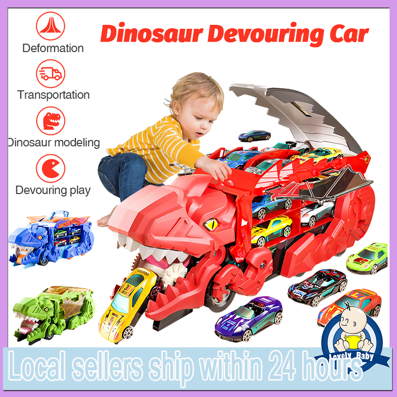 Dino Transport Truck with 8 Diecast Cars - Kids Toy