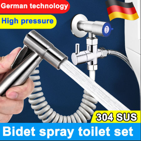 Sus 304 Toilet Bidet Sprayer set Free hose and retainer 99.99% universal installation-free supercharged water outlet strong momentum Stainless Steel Bidet Set Shower Washer Bathroom Toilet complete High Pressure two way valve