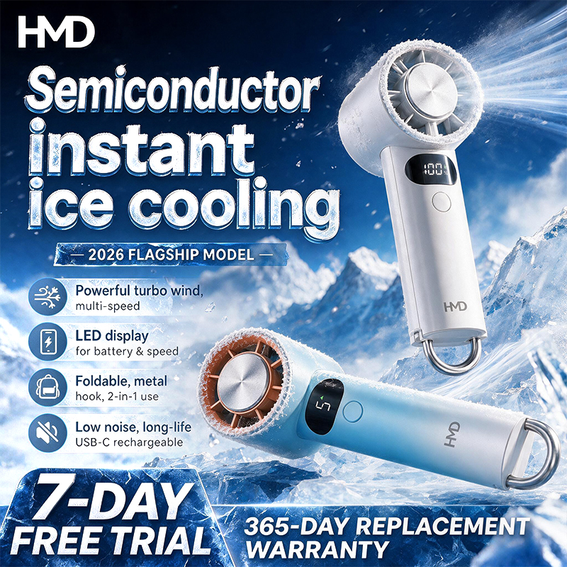 【NEW Summer Essential】HMD F1 Mini Handle Fan Fast Cooling Standable&Portable Cooling Pad 5 Speeds