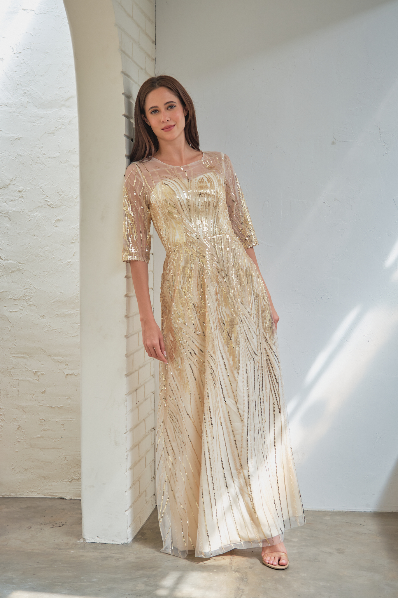 Karimadon Long Gown - Chiffon Overlay Bodice, Sequins Long Sleeve, Elegant  Bridal Maxi Dress | Lazada Philippines