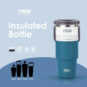 TYESO Insulated Stainless Tumbler with Straw and Handle, Large Capacity