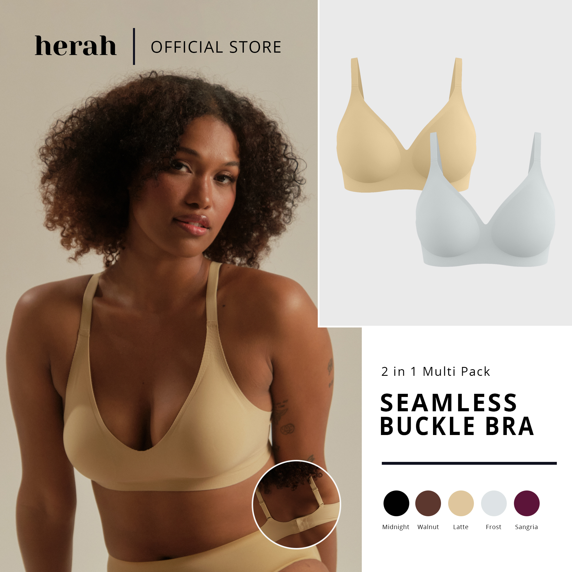 Herah Seamless Buckle Bra 2pcs, Wireless, with Hook, Buttery Soft, Plus Size Women