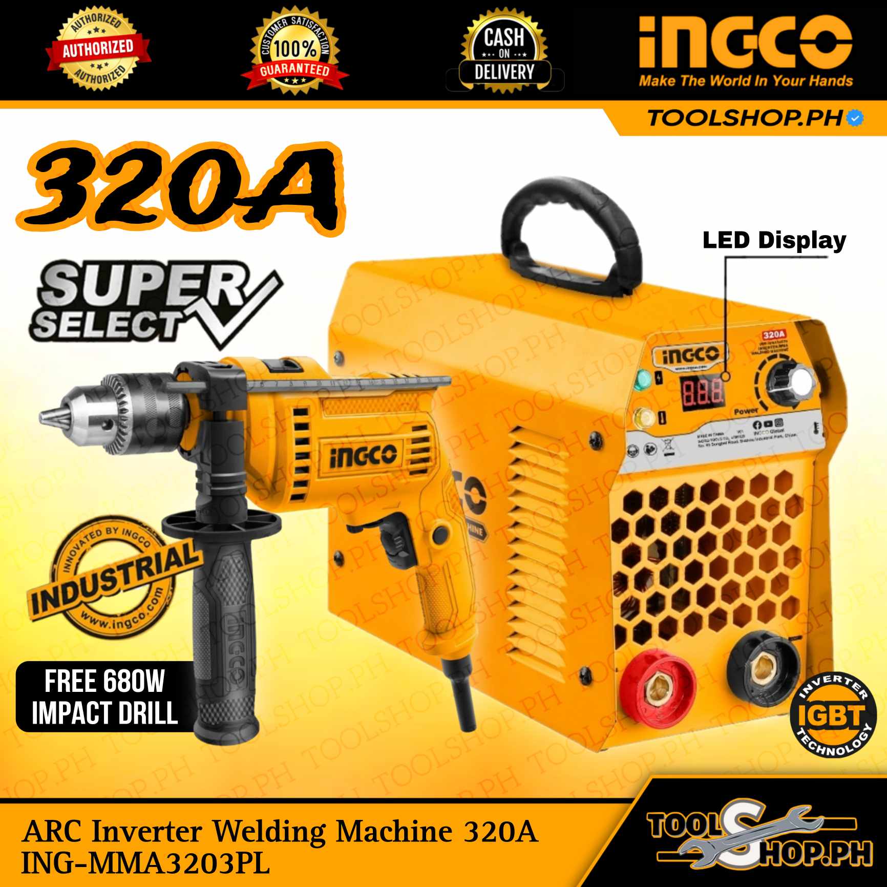 INGCO Inverter Welding Machine with Free Impact Drill and Toolset