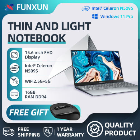 Funxun Windows 11 AcoBook X7 Pro Laptop 15.6" 1920x1080 Fhd Ips Display 12GB/16GB DDR4 128GB/2562GB/512GB/1T Ssd Intel Celeron N5095 Full Backlit Keyboard Fingerprint Reader 2.4/5G WIFI, BT