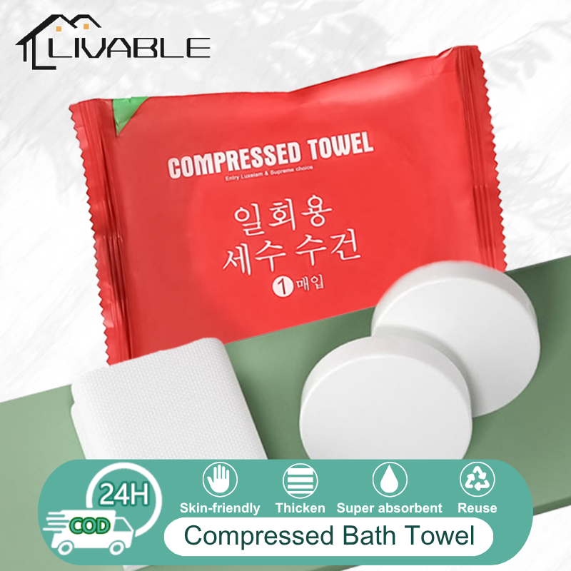 LIVABLE Cotton Compressed Bath Towel Travel Disposable Towel Portable Washable Towel Friendly Thick Face Towel Unisex