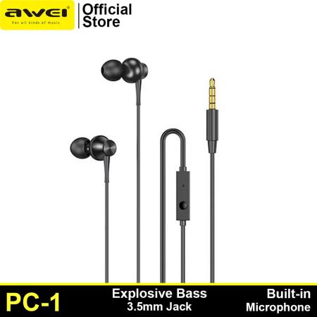 Awei PC-1 Earphones: HiFi In-Ear Earbuds with Mic