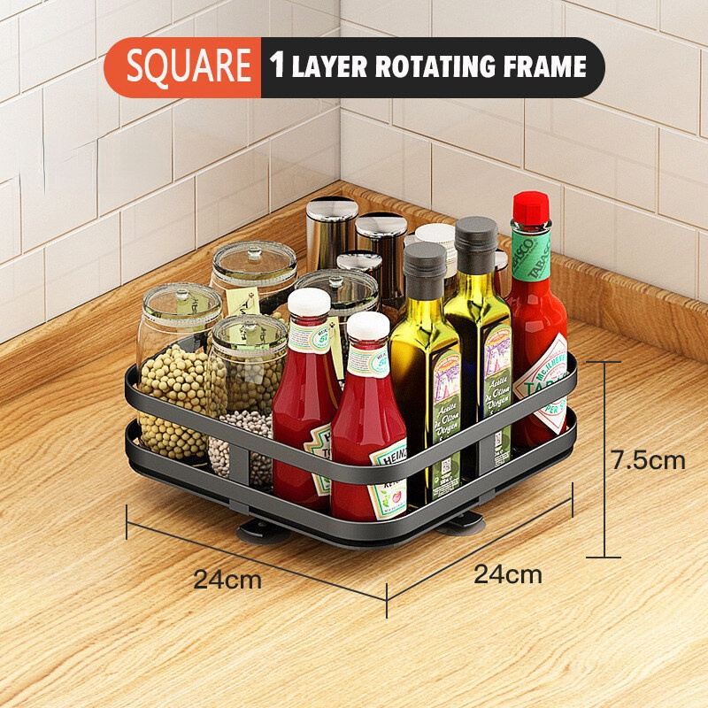 Rotating Spice Rack Spice Rack With Turntable Carbon Steel Kitchen Storage  Shelf Organizer For Condiments, Spice Jars, Herbs And Bottles