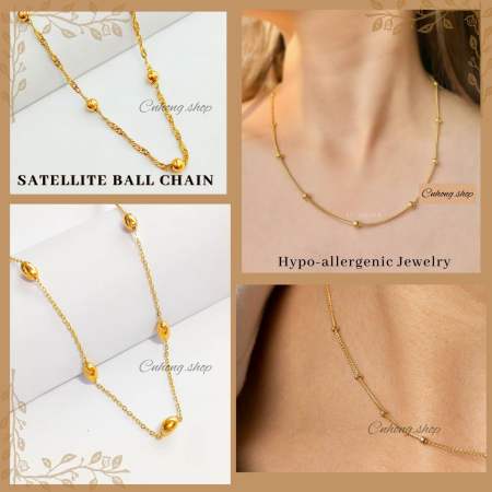 Gold Satellite Ball Chain Necklace - Non Tarnish & Non Rust