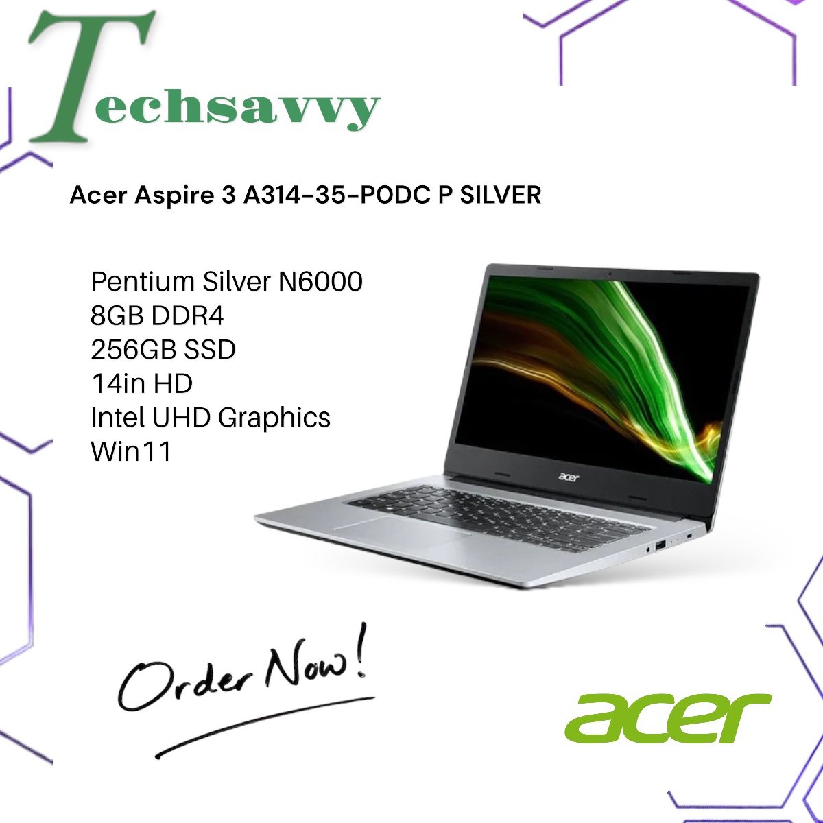 Acer Aspire A314-35-P0DC SILVER 14 Inch Windows 11 Laptop New