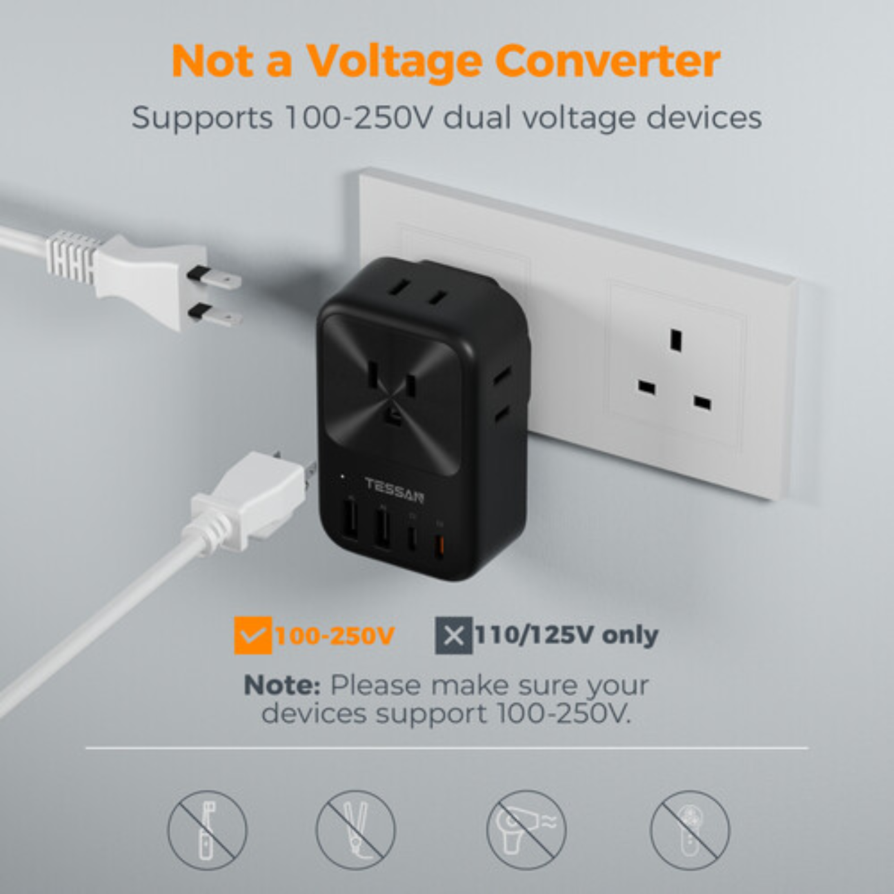 TESSAN Travel Adapter Features