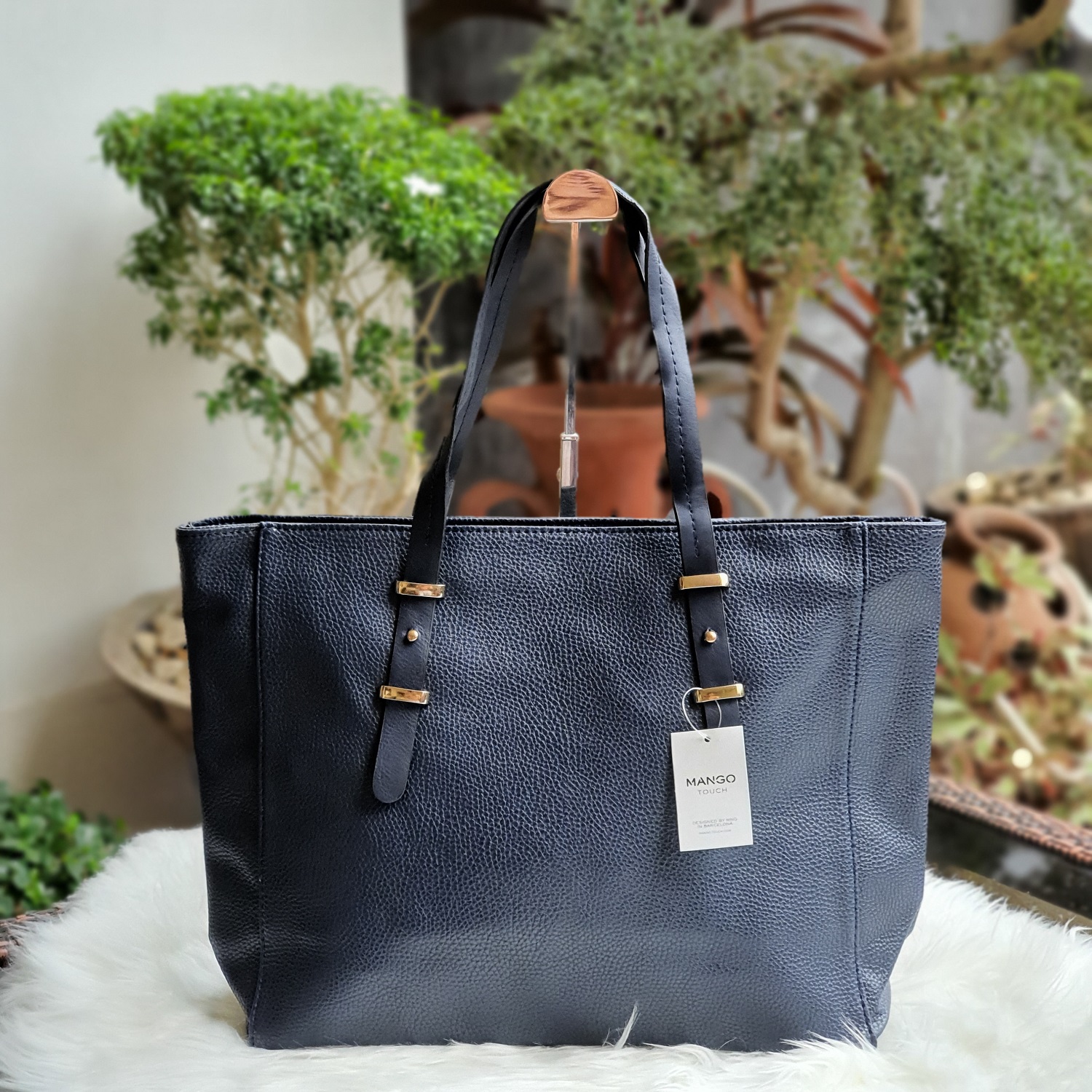 M.A.N.G.O Tote Bag Full Leather Fashionable - Navy Blue | Lazada PH