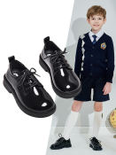 Unisex Kids Black Glossy School Shoes by 