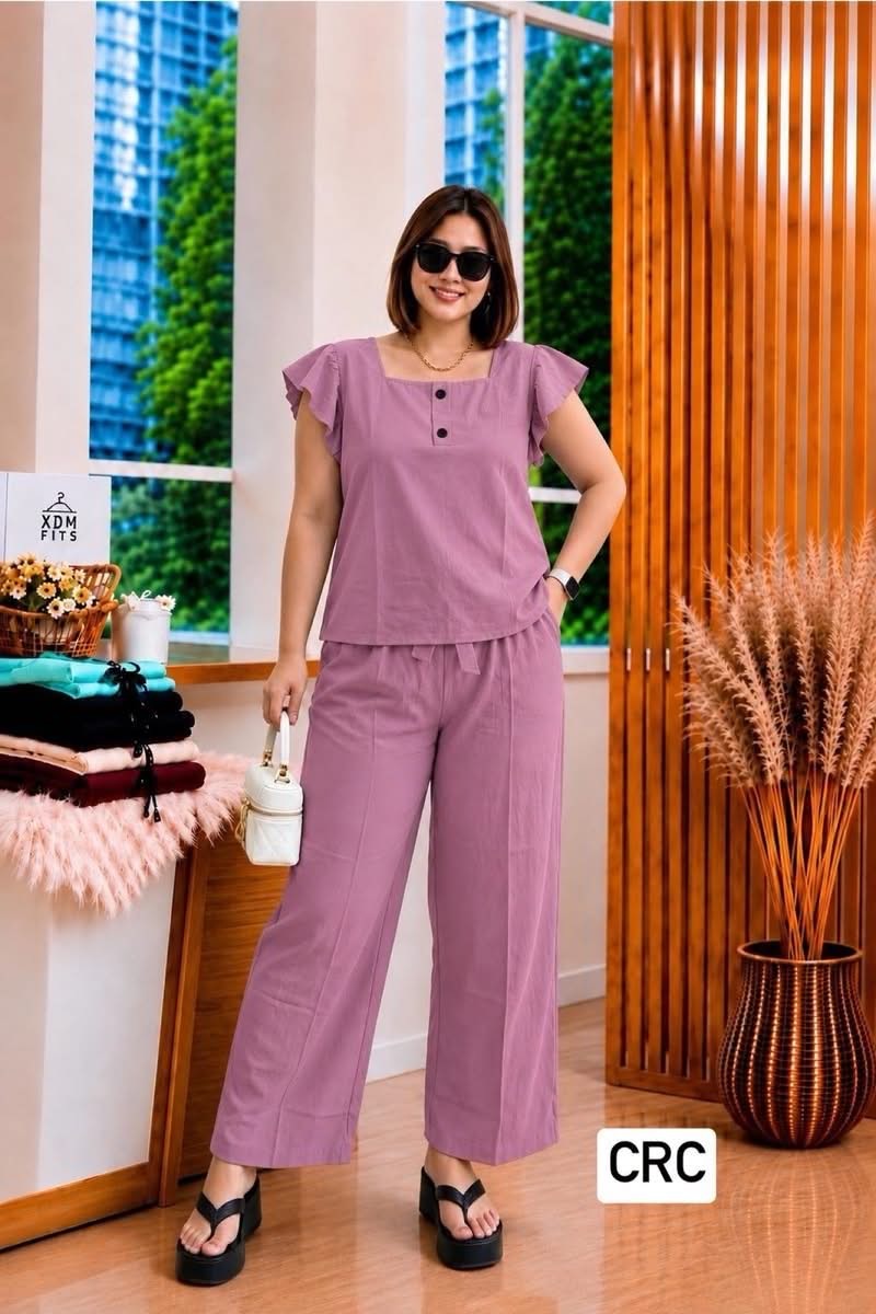 CHALLIS TERNO PLAIN PUFF SLEEVES BOHO PANTS UP TO 2XL