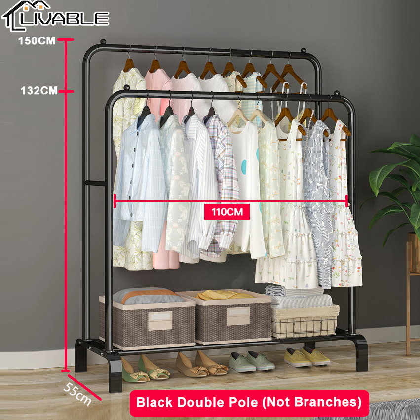 LIVABLE Clothing Garment Rack Floor Folding Coat Rack Hanger Indoor Single/Double Pole Bedroom Pole Hanging Clothes Rack - Image 3