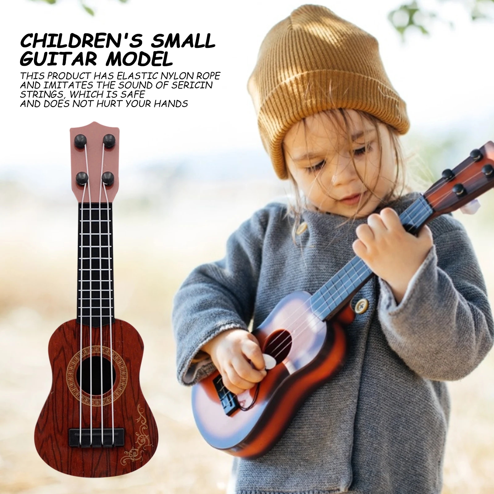 Ekana Portable Ukulele Guitar for Kids, 4 Strings Toy Instrument
