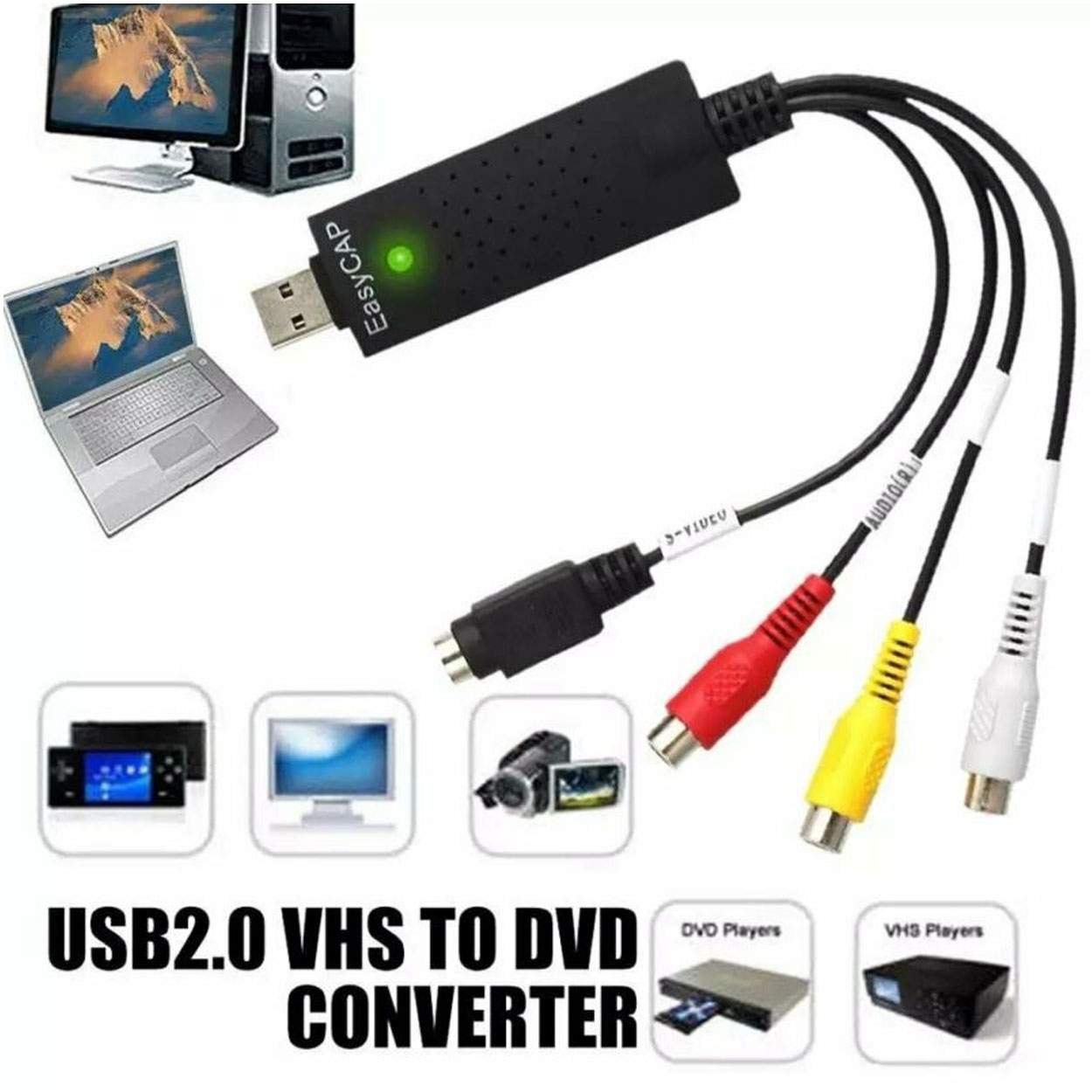 VRISH TV-out Cable USB 2.0 Easycap Dc60 TV DVD VHS Video Adapter Capture  Card Supports Windows Xp/7/Vista 32 - Price History