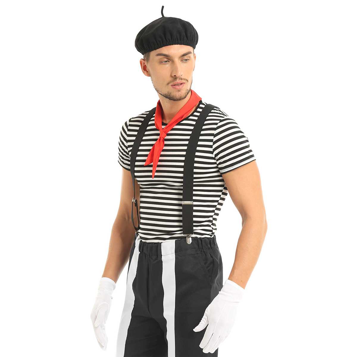MSemis Mens Adults French Artist MIME Costume Circus Carnival Halloween  Cosplay Fancy Dress Outfit Short Sleeve Striped T-shirt | Lazada PH