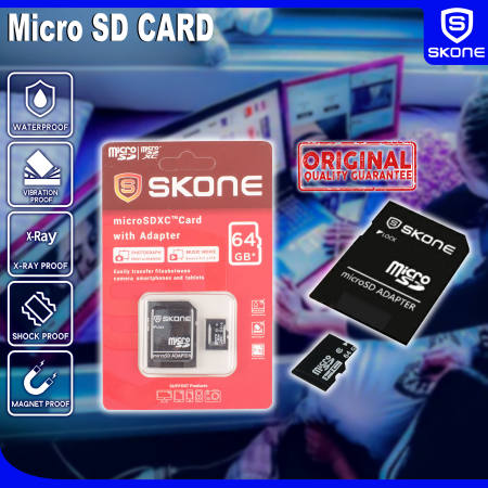 SKONE 64GB MicroSD Memory Card with Adapter for Mobile and Car Camera