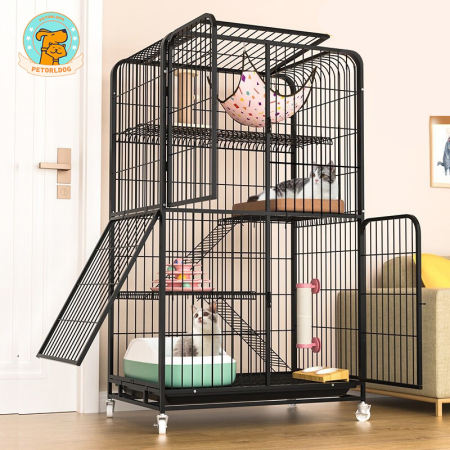 Easy Assemble Large Cat Cage with Door, Ladder, and Wheels