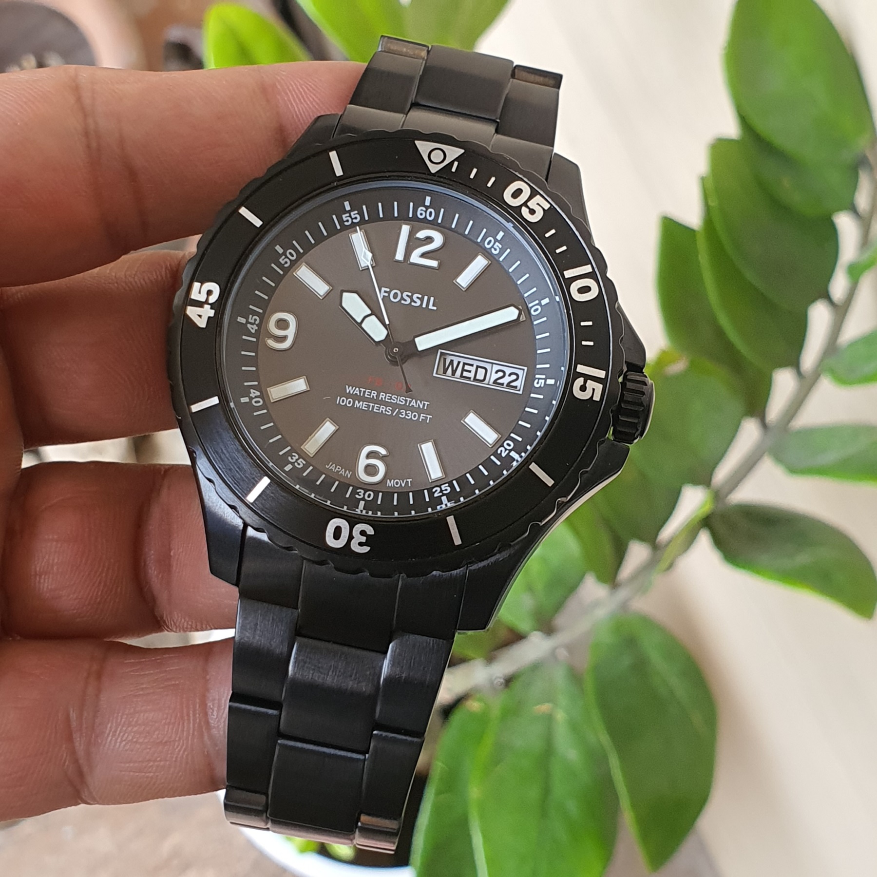 Original FS5688 Fossil Three Hand Date Black Stainless Steel Watch