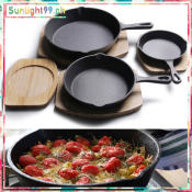Sunlight99 Non-Stick Cast Iron Skillet with Wooden Base