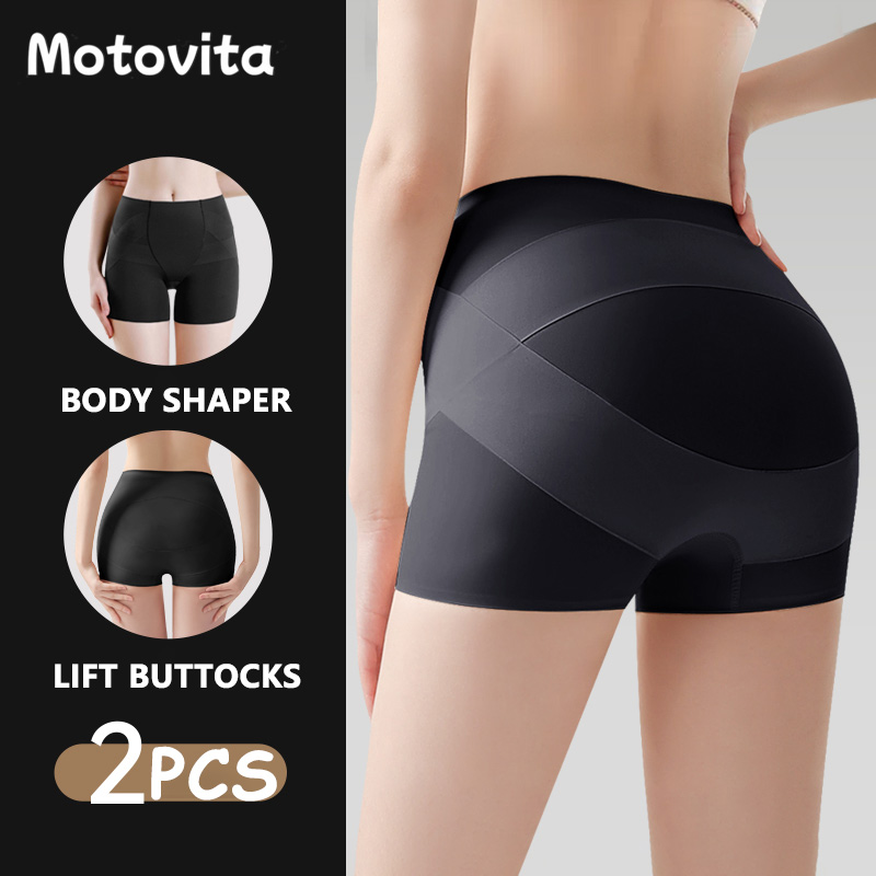 Motovita 2pcs High Waist Shaper Panty Hip Enhancer Seamless Slim Waist Butt Lifter Tummy Control Shapewear Body Shaper Shorts