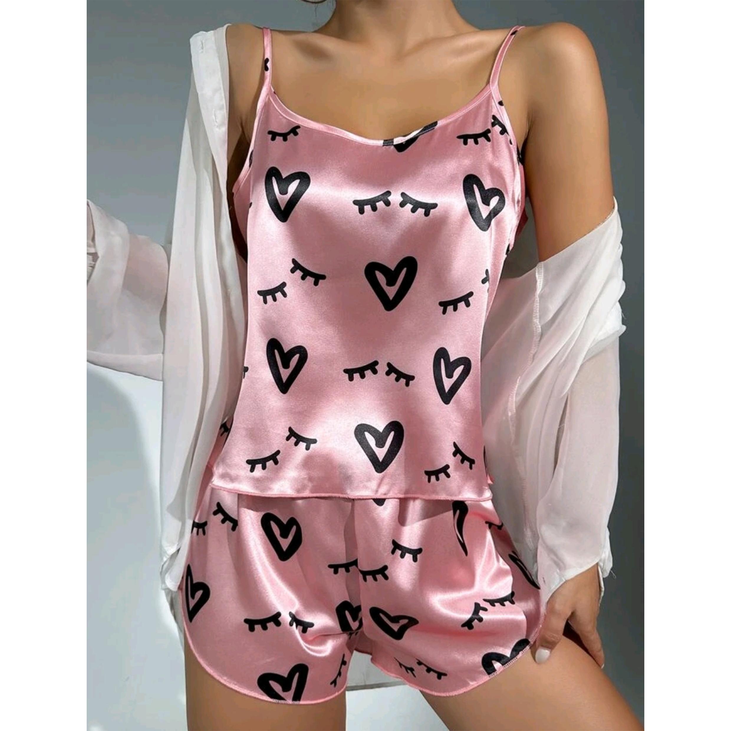 HUANG Sexy Sleepwear Silk Short Camisole Terno Soft Satin Fabric Nightwear Lingerie Terno Shorts - Image 3