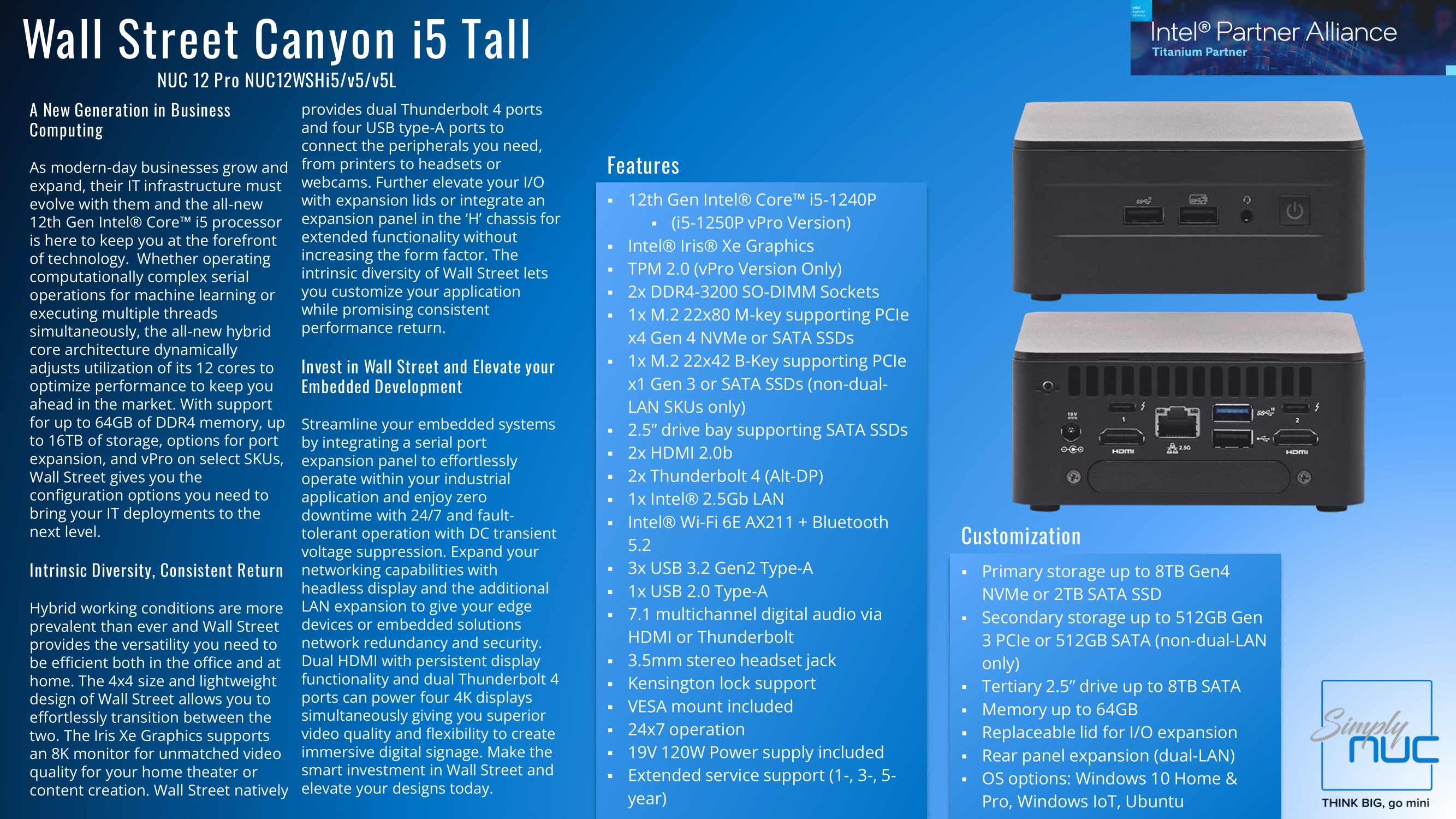 Intel NUC 12 Pro Kit i5 12th Gen i5-1240P 12 Cores Barebone Mini