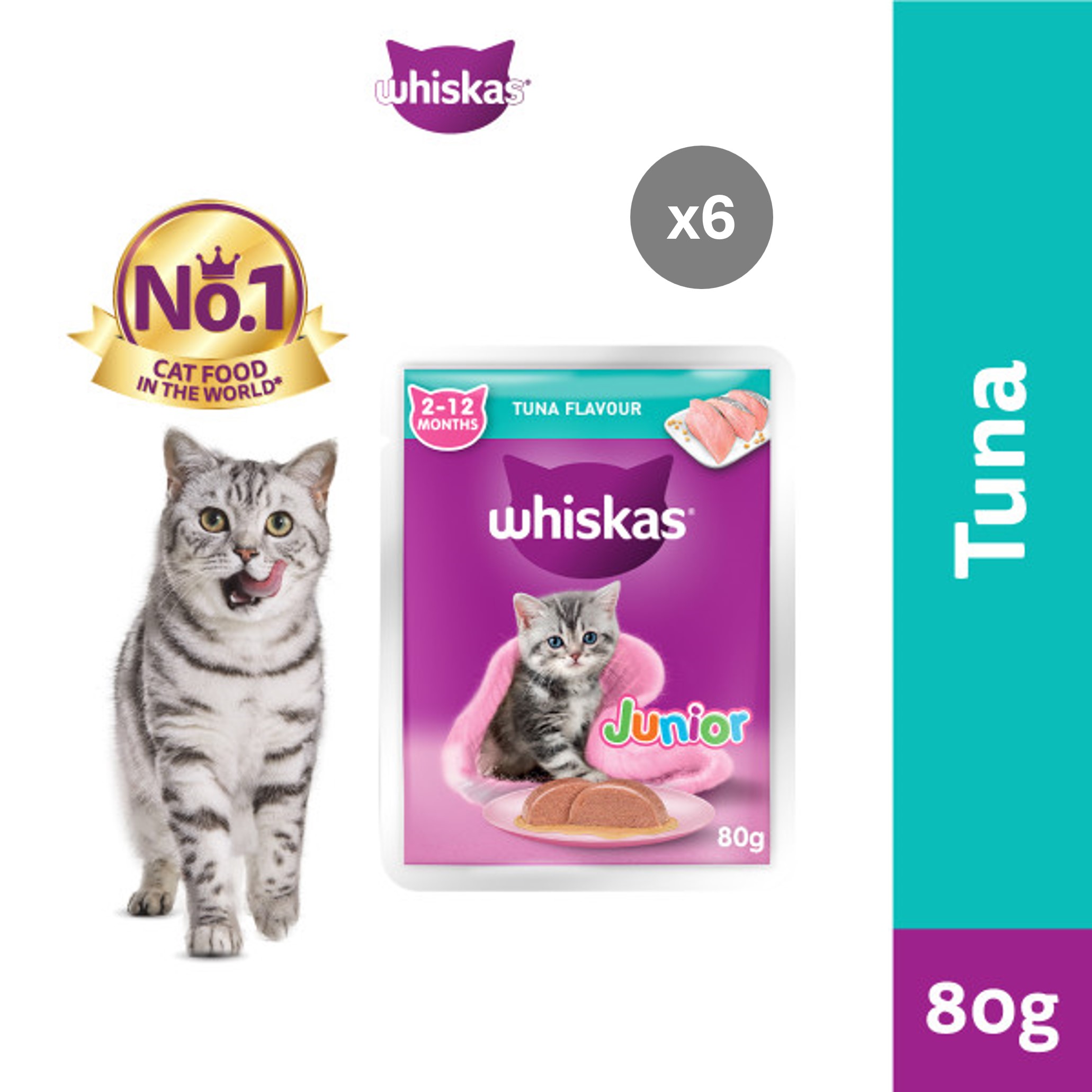 WHISKAS Junior Wet Food For Kittens Tuna Flavor 80g