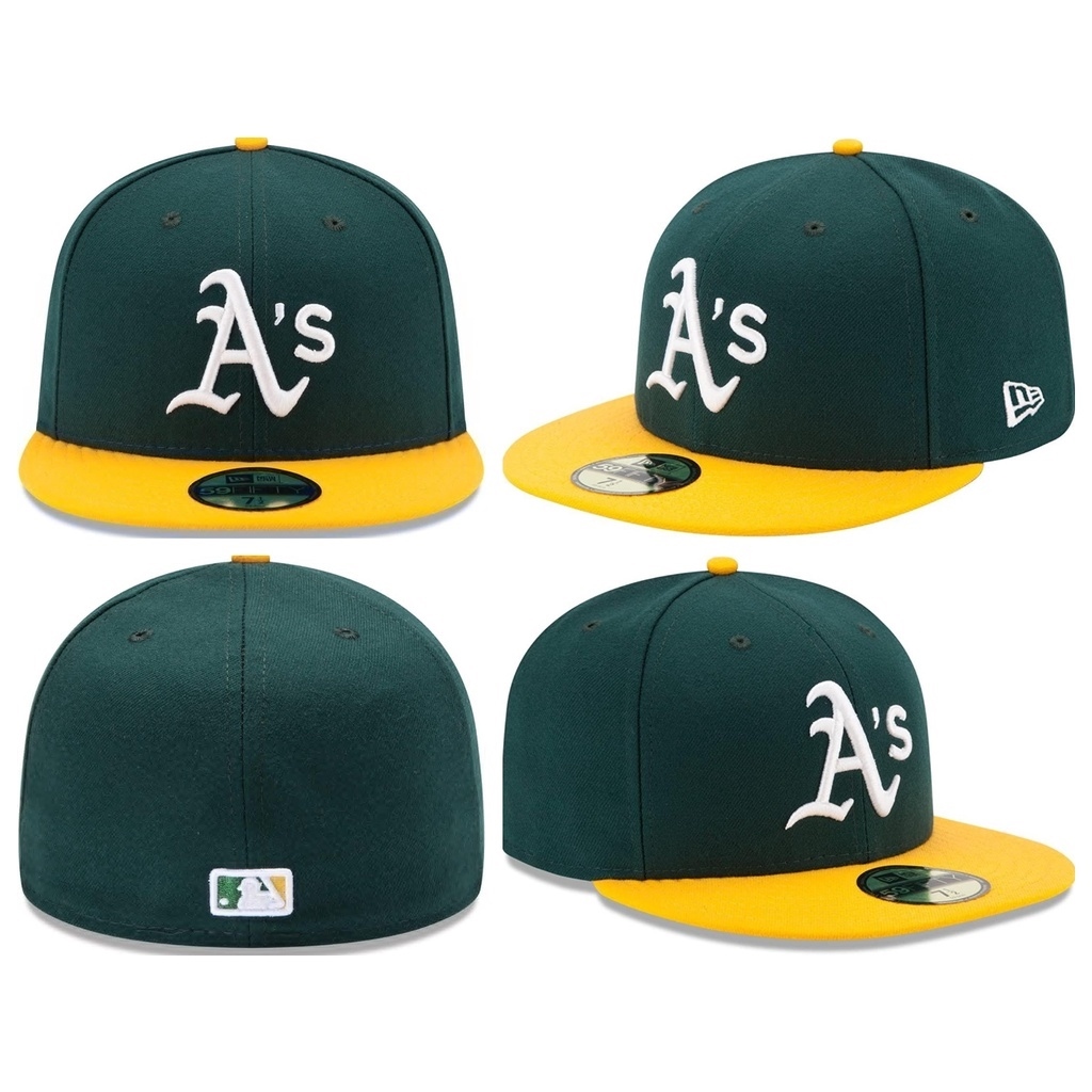 OC Sports Oakland Athletics A's Colorblock Yellow Green Flat Brim Hat Cap  Adult Men's Adjustable
