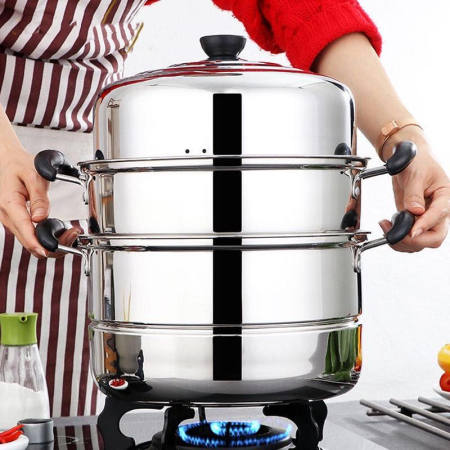 High-Quality 28cm Stainless Steel 3-Layer Steamer Cookware